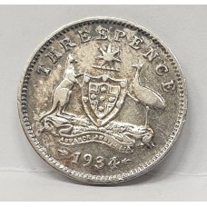 AUSTRALIA 1934/3 . THREEPENCE . VARIETY . OVERDATE . VERY SCARCE